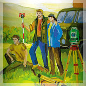 Полноцветная оригинальная поздравительная открытка «С Днем геодезиста!» формата 420х150 мм с одним фальцем для компании НАВГЕОКОМ