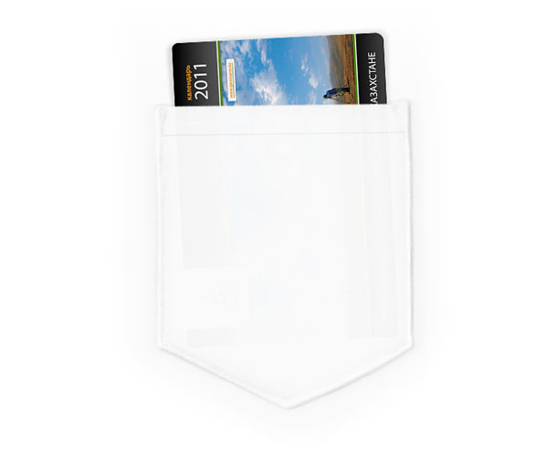 Карманный календарик компании «Геокурс» на 2011-й год в кармане белой рубашки