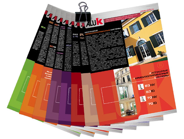 Серия из восьми оригинальных полноцветных двусторонних рекламно-информационных листовок российского представительства итальянской компании Aluk Group S.p.a.