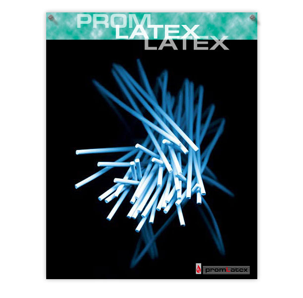 Рекламный постер компании «Промлатекс» с изображением латексных нитей
