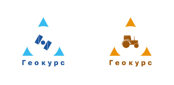 Дополнительные версии логотипа компании «Геокурс», созданные для направлений «Спутниковая навигация» и «Технологии точного земледелия»